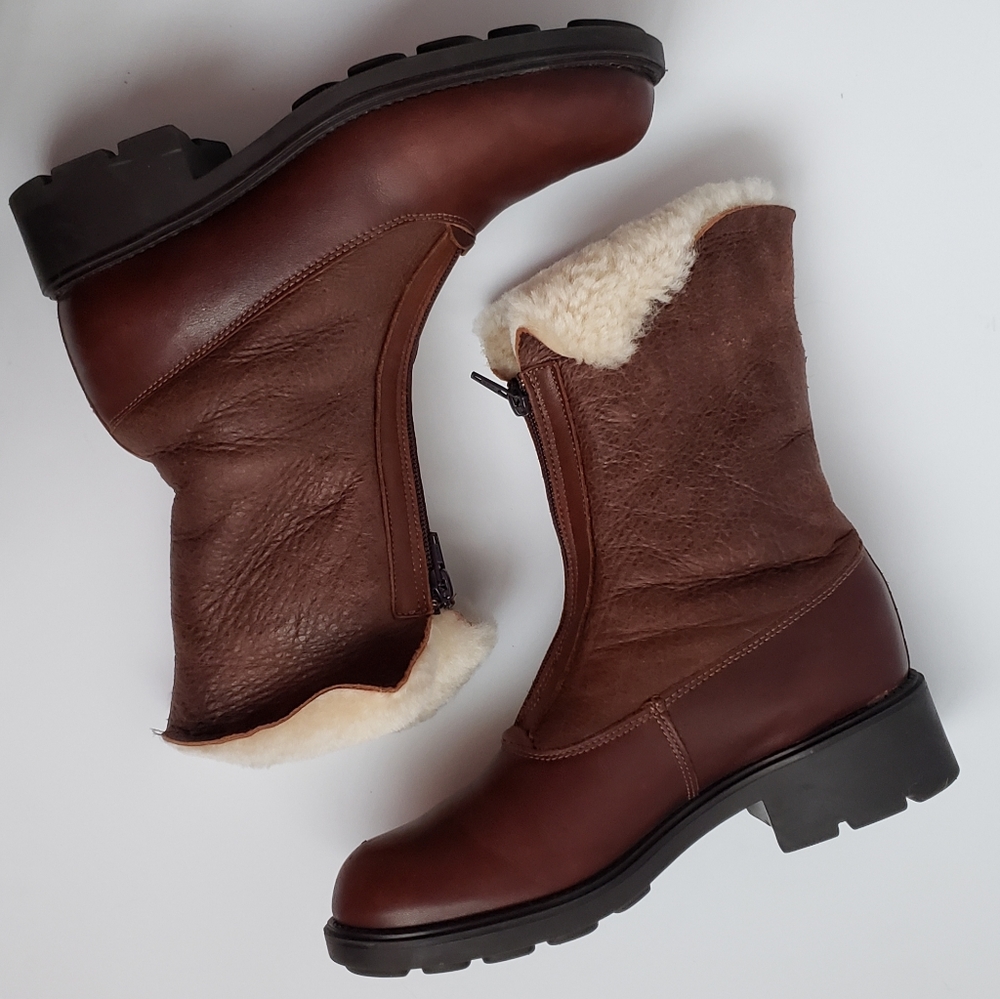Santana Canada Sz 8 Brown Leather Wool Ankle Boots